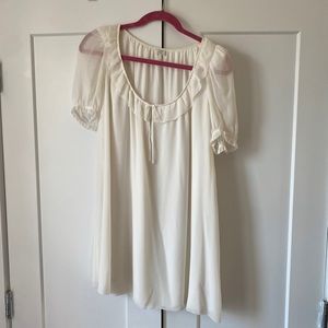Aritzia A-line puff-sleeve white chiffon minidress, size small, EUC